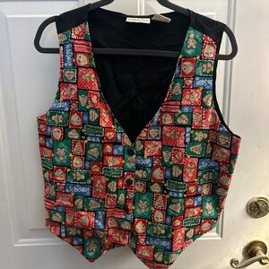 Basic Editions Holiday Ladies Vest Cotton Blend Size Lg Grandma Core